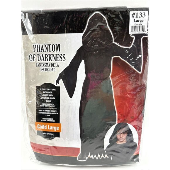 Phantom of Darkness Costume Size Child Large Robe‎ Mask Sash Halloween - Picture 4 of 4